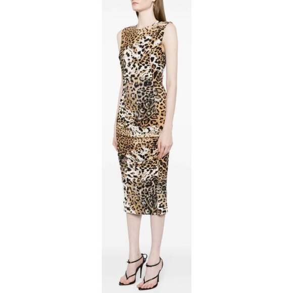 Roberto Cavalli Leopard-Print Ruched Sheath Dress – Size XL New with Tags - Picture 4 of 16